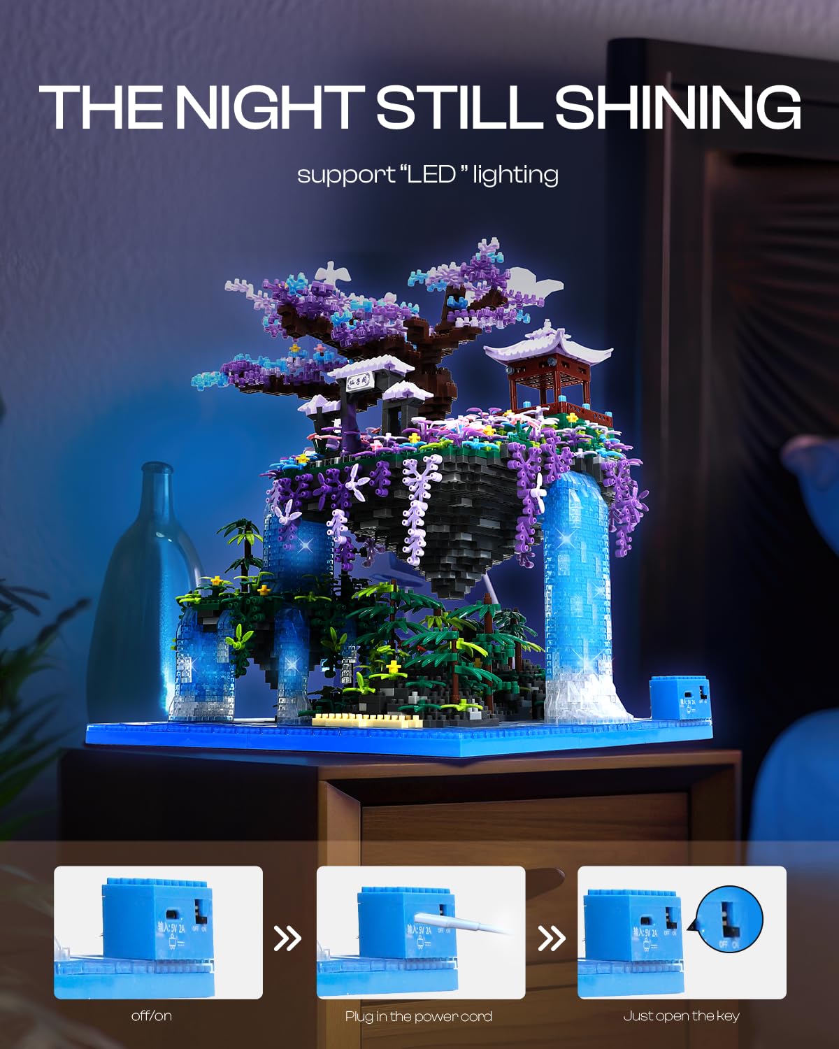 Kimiangel Cherry Blossom Bonsai Tree Set With Lights, Collectible Of Japanese Sakura Tree House Model Building Kit, Birthday For Kids Age 14+&Adults Chineses Architecture