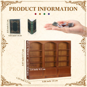 Chivertion 1:12 Scale Dollhouse Miniature Wooden Bookshelf With 48 Pcs Miniatures Books, Mini Bookcase Mini Library Furniture Gi