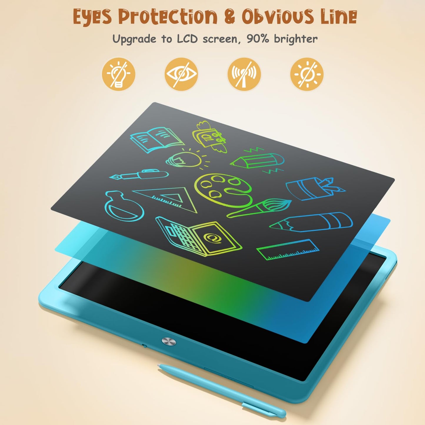 Lcd Writing Tablet For Kids, Kidopire 15-Inch Large Screen Doodle Board Drawing Tablet Writing Pad Educational Toddler Toys, Bir