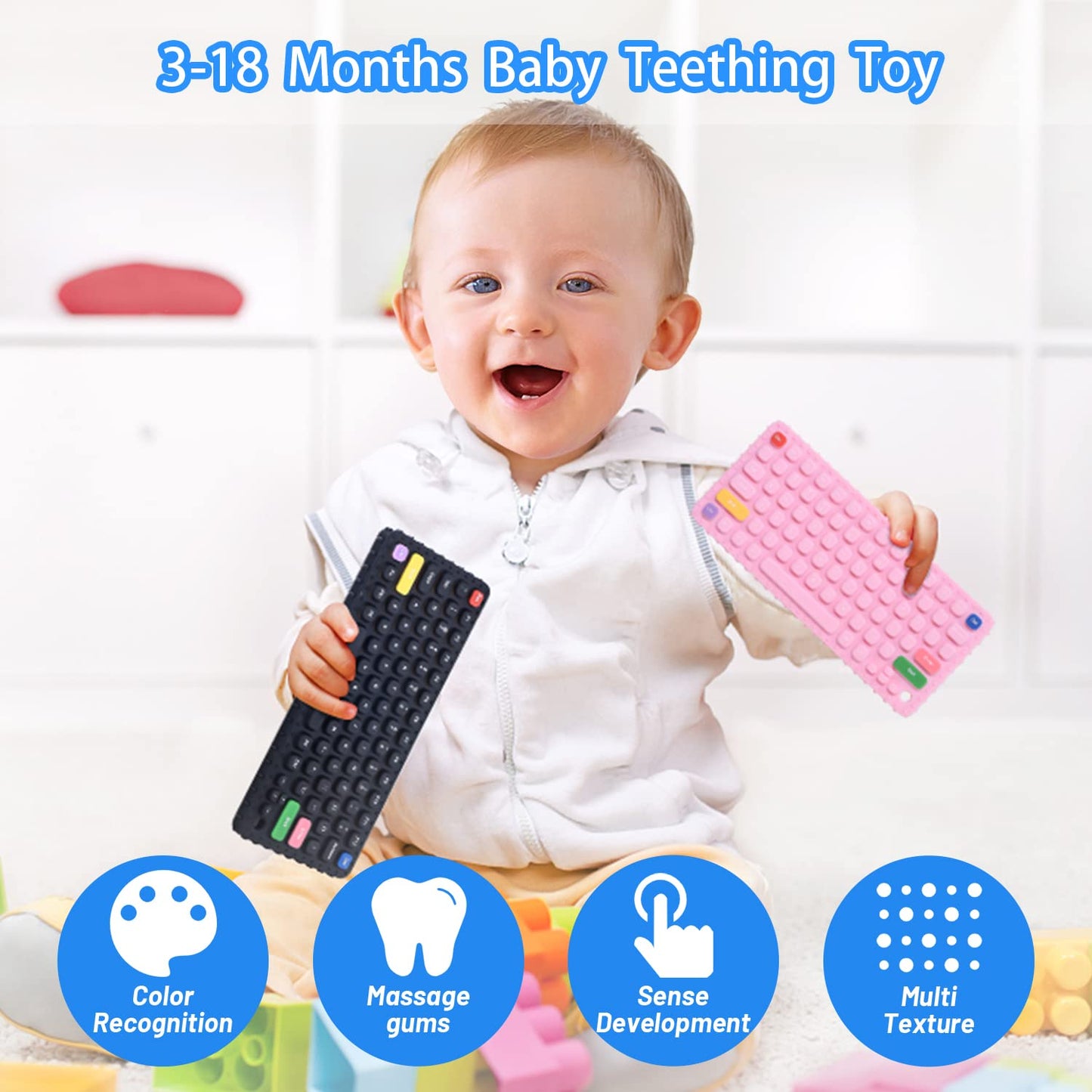 Besosay Baby Keyboard Teething Toys For Babies 0-3, 0-6, 6-12 Months | Soft Silicone Baby Keyboard Teethers Toys | Baby Fidget T