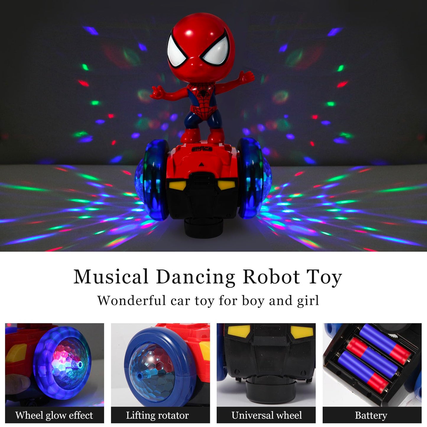 Toylemsan Dancing Robot Spider Toys Interactive Musical Super Hero Car Toy Flashing Lights Intelligent Interactive Educational Robot For Chirldent Day Birthday Gift Boys Girls Age 3 4 5 6 7 8 (Red)