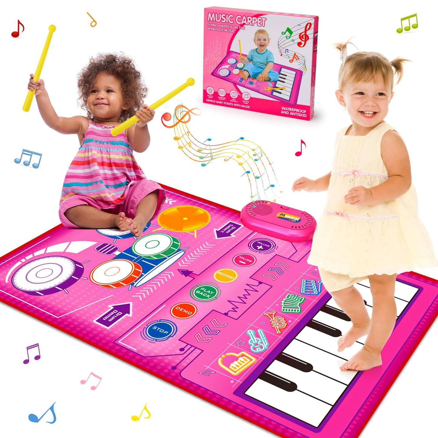 2 In 1 Musical Toys For Toddlers 1-3 Piano Keyboard & Drum Mat, Music Sensory Play Mat Baby Toys For 1 Year Old Developmental Toddler Girl Toy Age 1-2 Birthday Gifts For 1 2 Year Old Girls Present