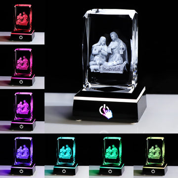 Ywhl 3D Crystal Nativity Scene Figurines With Colorful Base Laser Engraved Holy Family Statues For Religious Gifts For Women Men
