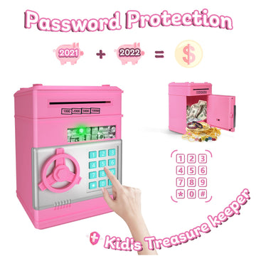 ATM Piggy Bank for Kids Girls, Coin Bank with Safe Password, Electronic Mini ATM Coin Bank with Auto Scroll Paper Money, Kids Pi