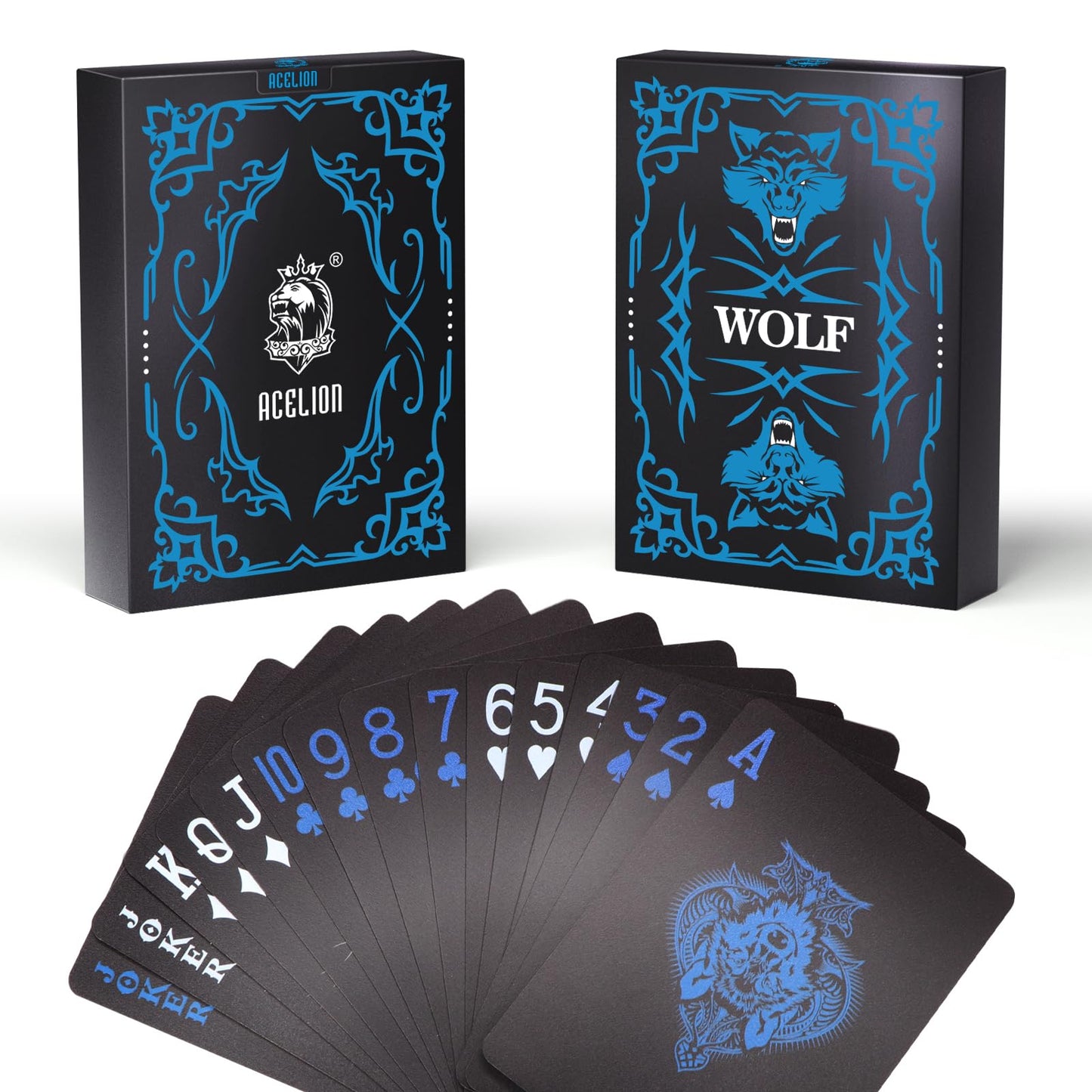 Acelion Waterproof Playing Cards, Plastic Playing Cards, Deck Of Cards, Gift Poker Cards (Black Wolf)