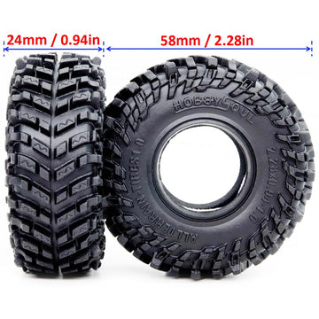 HOBBYSOUL 1.0 All Terrain Tires - Super Soft Sticky Mud Tyre, 58mm Tall for RC Crawler SCX24/TRX4M Upgrades