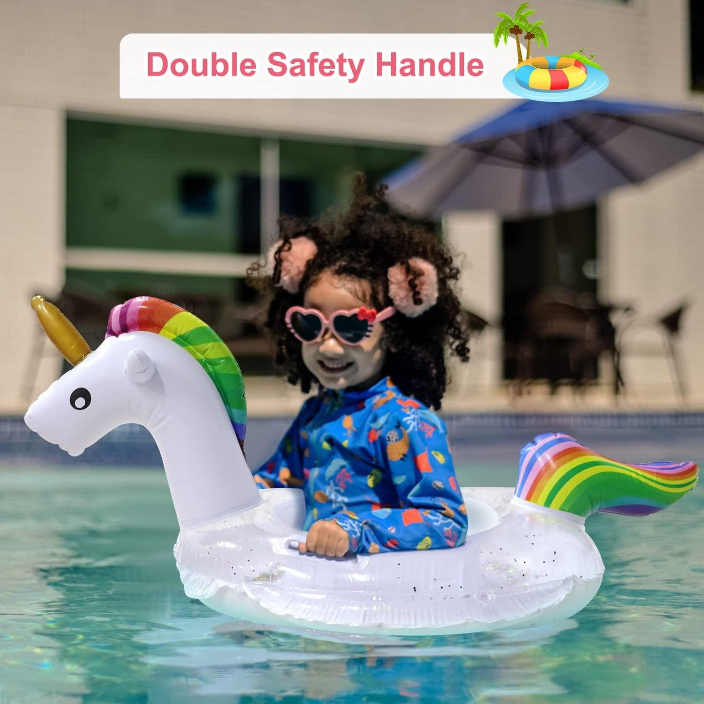 Fudragtn Inflatable Flamingo Unicorn Pool Floats For Kids, 2 Pack Swim Rings With Safety Seat And Handle, Pool Tubes For Floatin