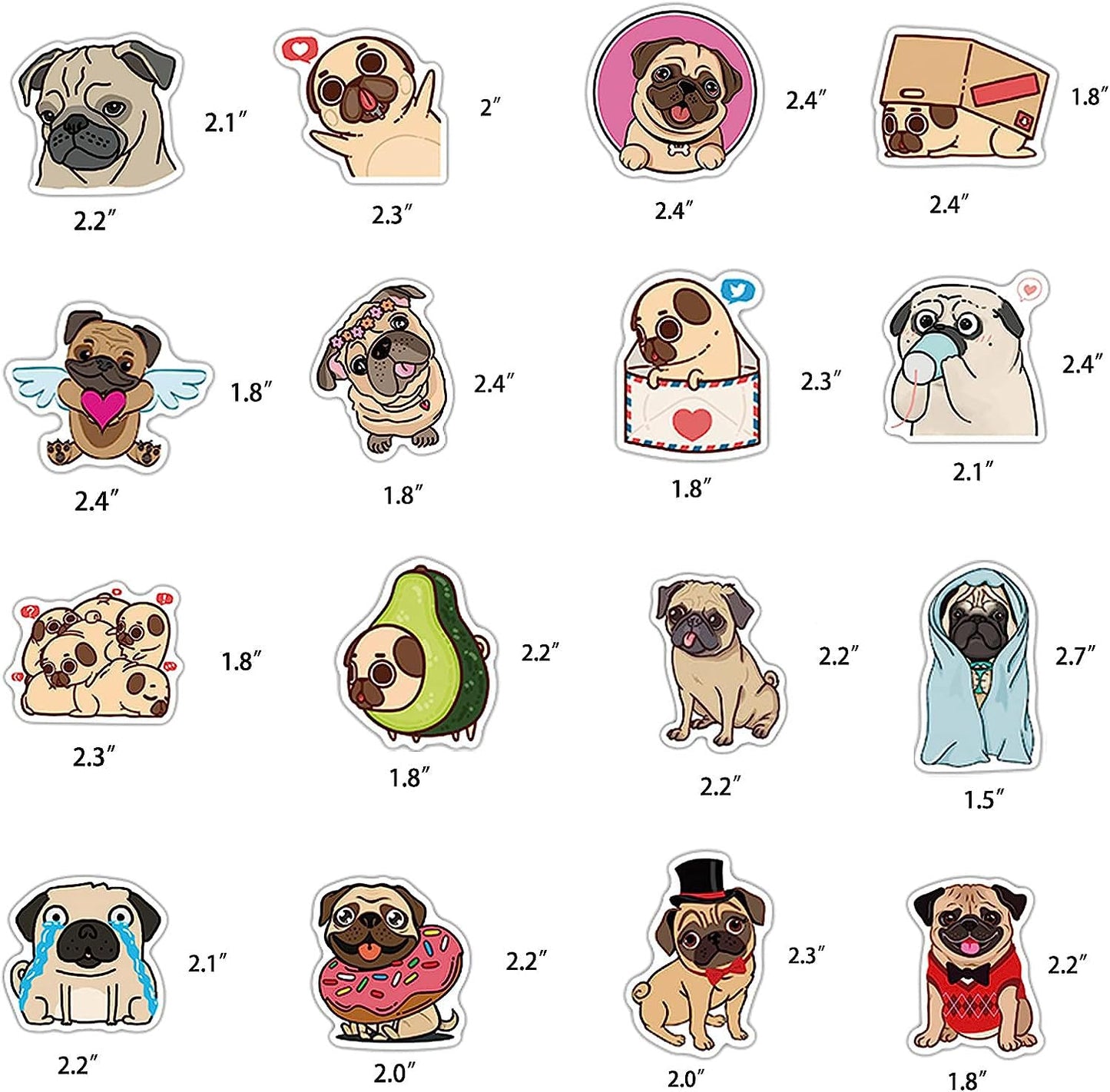100 Pack Cute Pug Dog Stickers For Water Bottle Car Laptop, Waterproof Aesthetic Trendy Sticker, Great Gift For Pug Lover Kids T