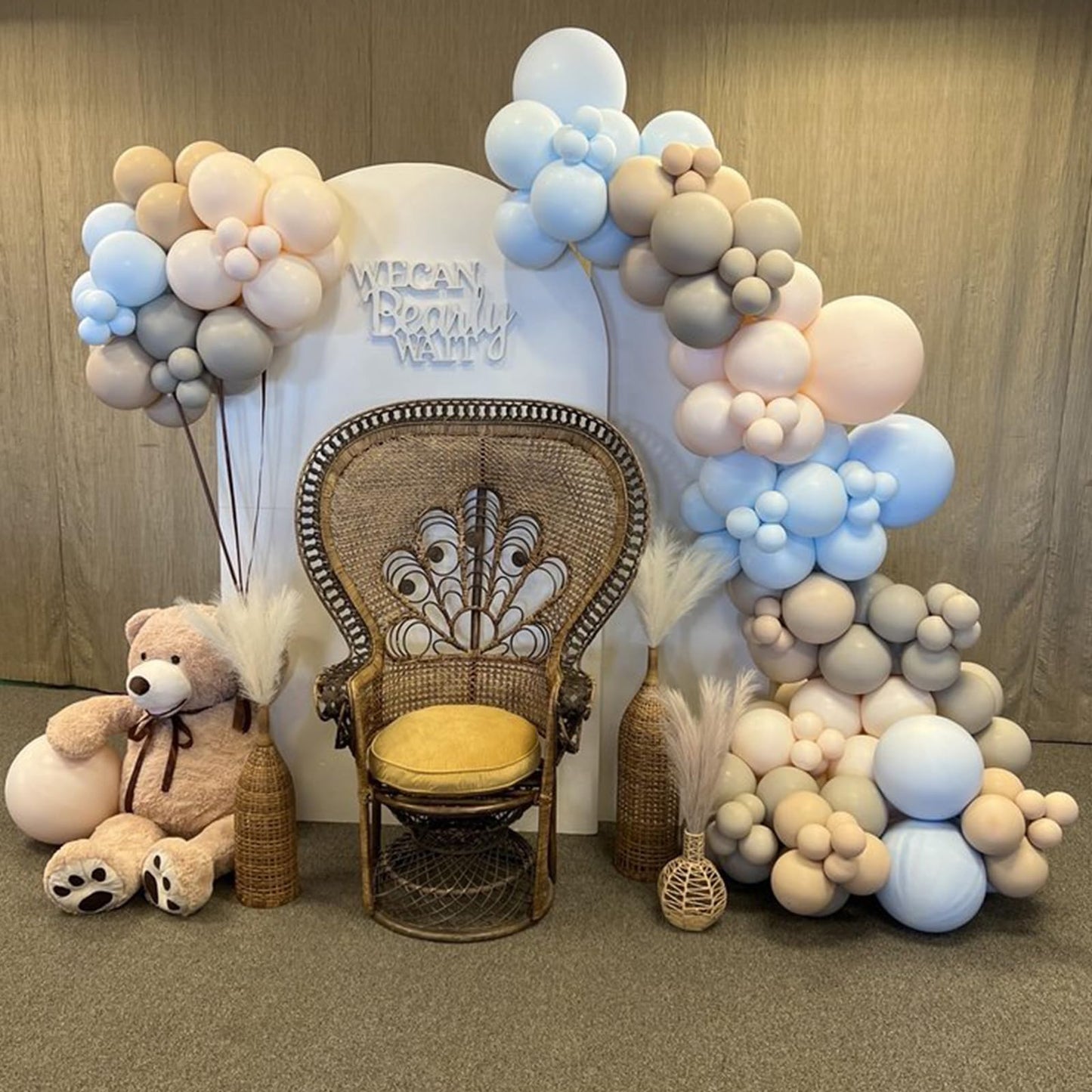 Dusty Blue White Balloon Garland, Double Stuffed Pastel Light Blue Brown Tan Balloon With White Sand Beige Cream Balloon Arch Ki