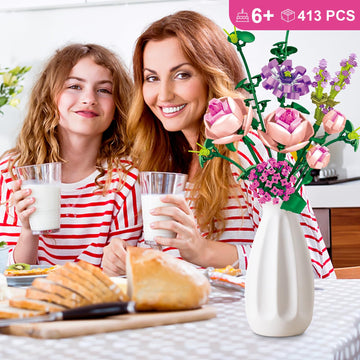 Chodia Flower Bouquet Building Blocks Pink Rose Botanical Collection Bricks Sets Creative Toys Kits Birthday Anniversary For Adu