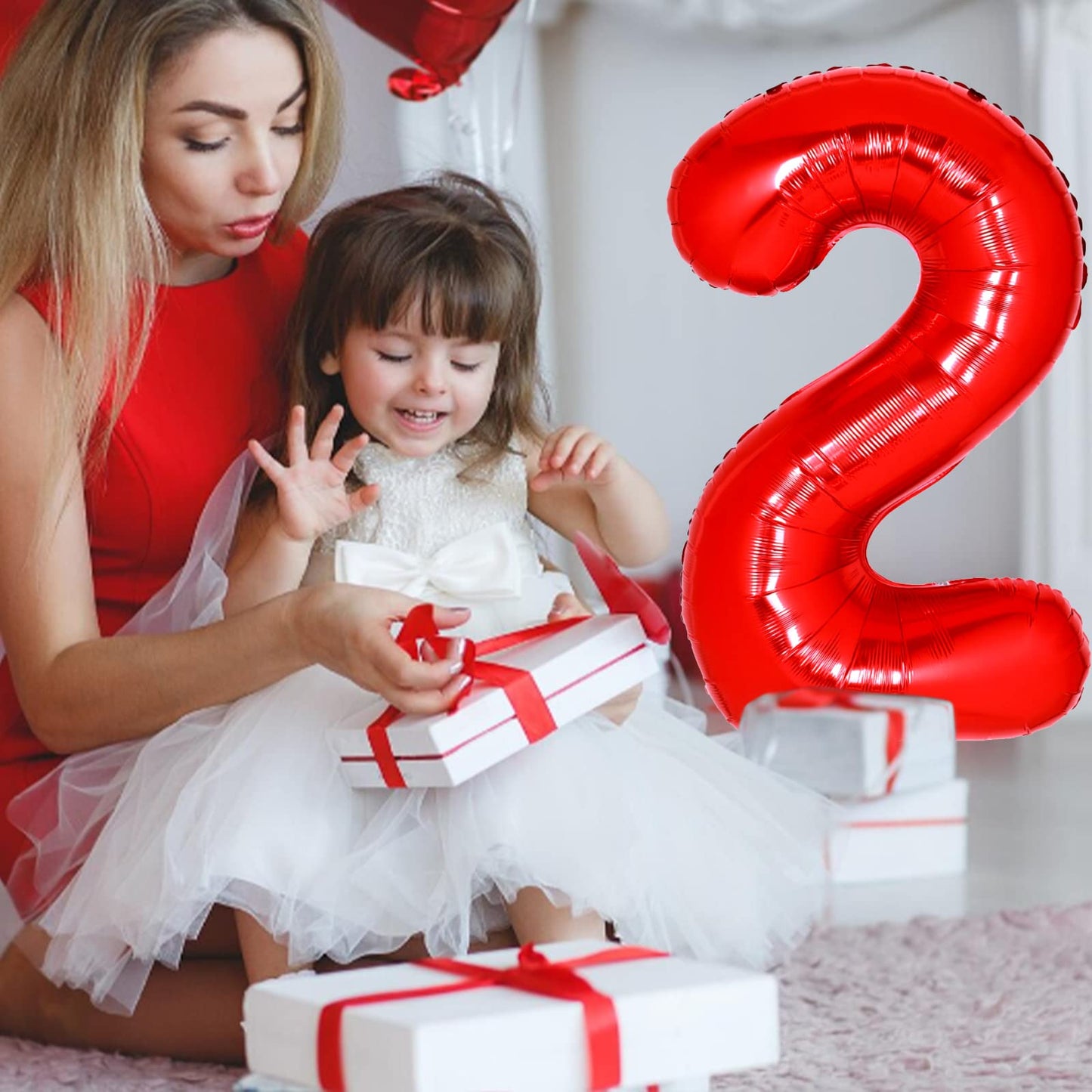 40 Inch Giant Red Number 2 Balloon, Helium Mylar Foil Number Balloons For Birthday Party, 2Nd Birthday Decorations For Kids, Ann
