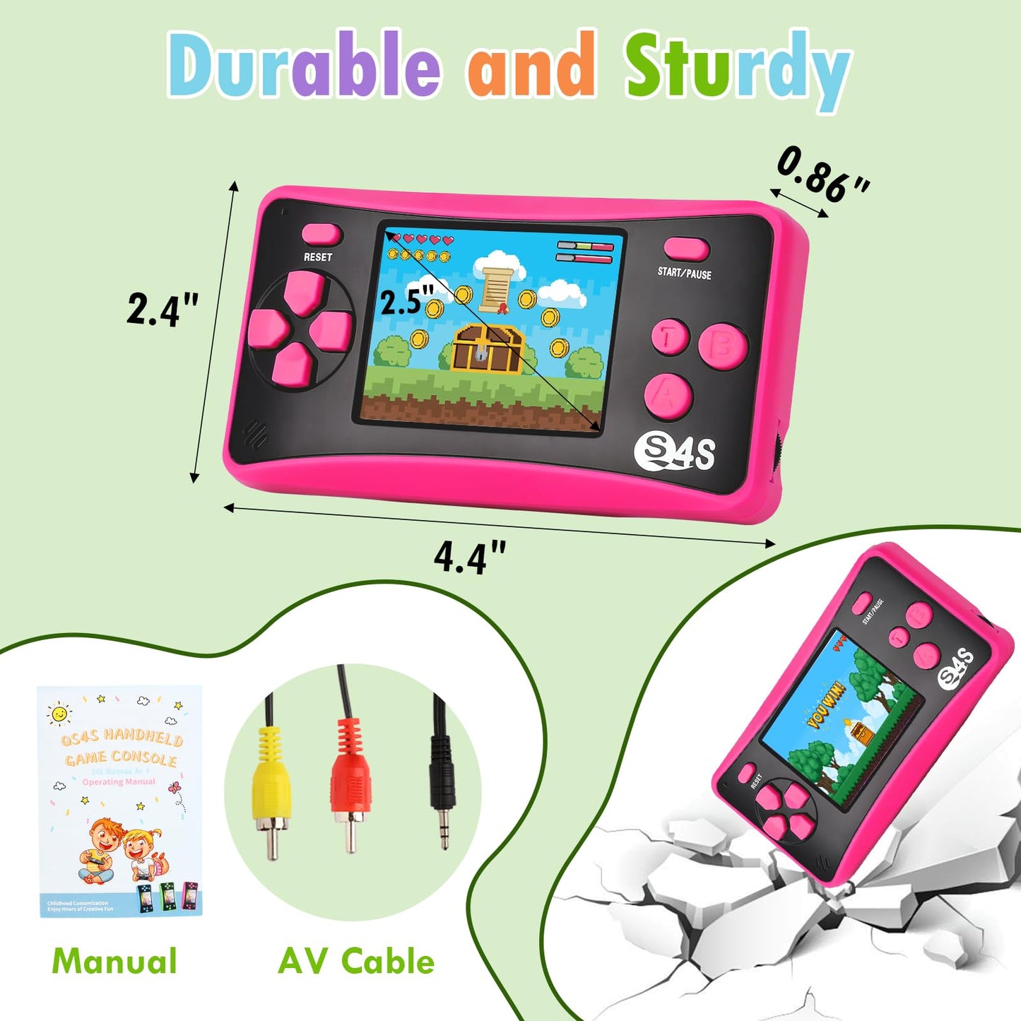 Handheld Game For Kids Ages 4-10, 2025 Upgraded, 142 Classic Mini Games, Tv Output, 2.5'' Lcd Screen, Portable Arcade System, Bi