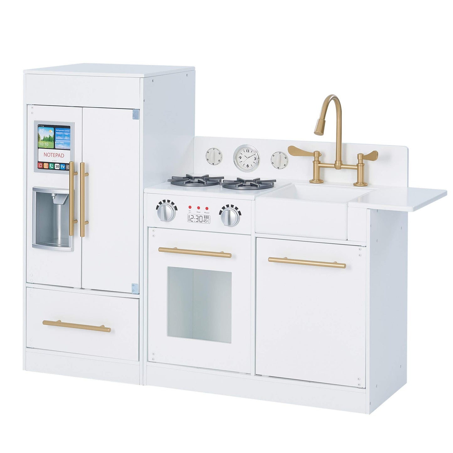 Teamson Kids Little Chef Charlotte Modern Modular Interactive Wooden Play Kitchen with Refrigerator, Stove and Sink in White wit