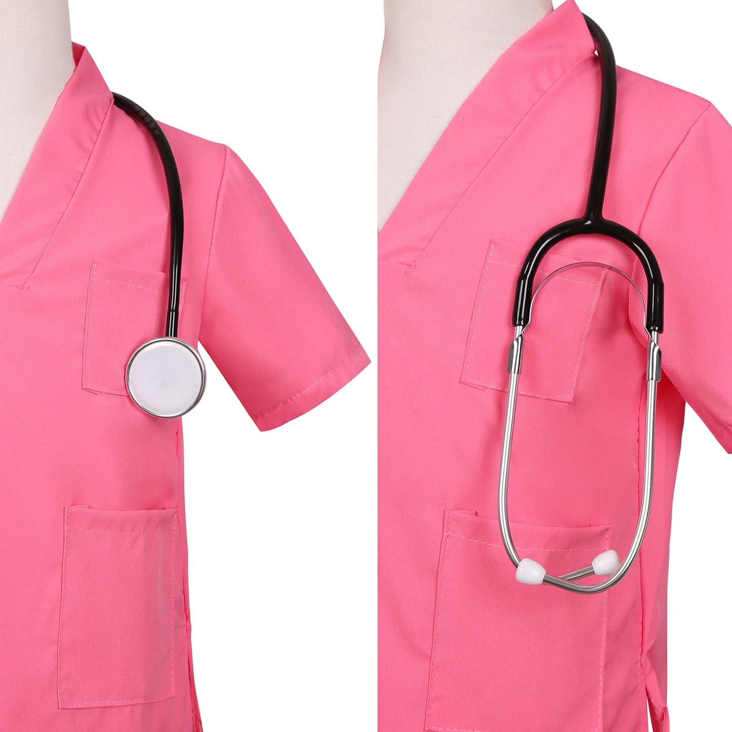 Gorkonpy Doctor Costume For Kids Boys Girls Toddler Doctor Costume With Lab Coat Halloween Party Dress Up (Pink, 8-9 Years)