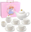 Porcelain Tea Set for Girls - White with Gold Polka Dots Tea Party Set for Kids I Complete Children Tea Sets with Carry Case, Te