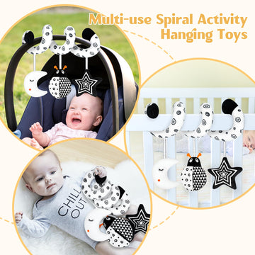 Xixiland Car Seat Toys For Babies 0-6 Months Boys Girls, Black And White High Contrast Baby Toys 0-3 Months Carseat Toys For Infants 0-6 Months, Stroller Toys Newborn Infant Toys For 0-18 Months