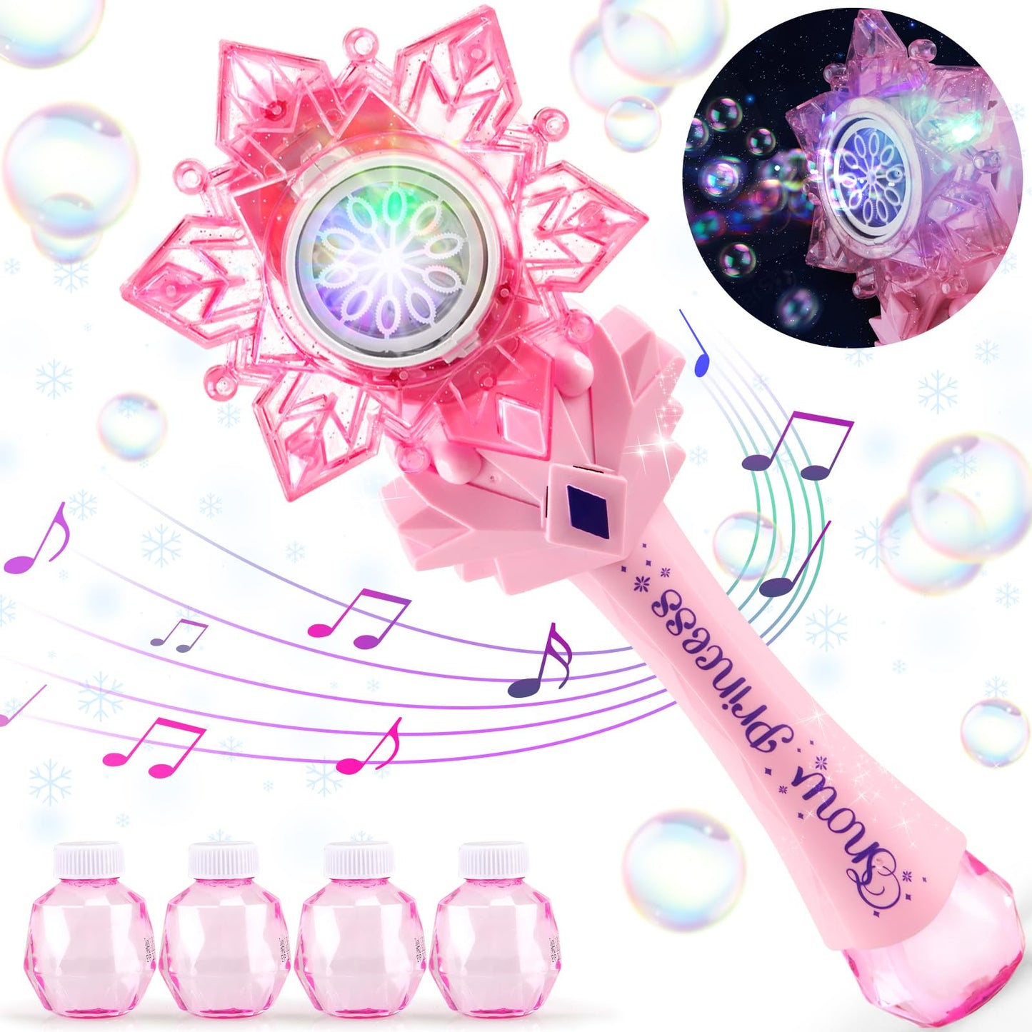 Chridark Bubble Wands For Kids Girls - Include 4 Bubble Solution, Light Up Led & Sound Effect, Outdoor Party Birthday Windmill Bubble Machine Toys For Toddlers, Gift For Girls Age 3 4 5 6 7 8 Year Old