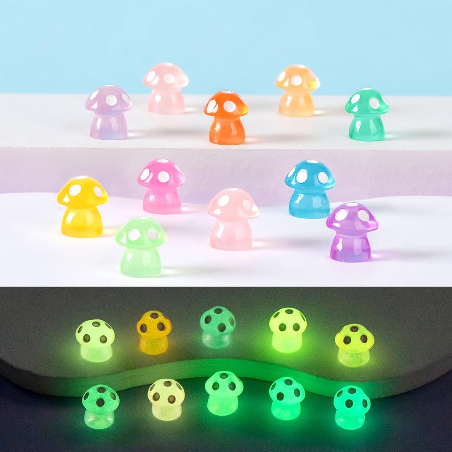HAPTIME 107Pcs Luminous Mini Resin Animals - Glow in Dark Figurines for Dollhouse, Fairy Garden Decor, Miniature Variety Pack