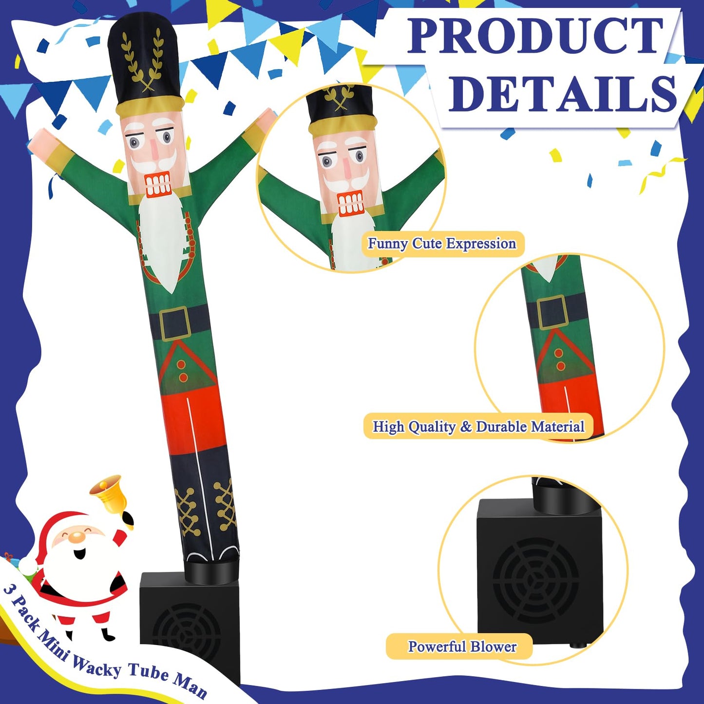 Poen 3 Pcs Winter Mini Inflatable Tube Man Gift Wacky Waving Inflatable Tube Guy With Blower Desktop Mini Dancer Tubes Man Gift For Winter Man Women Birthday Party Decoration(Nutcracker)