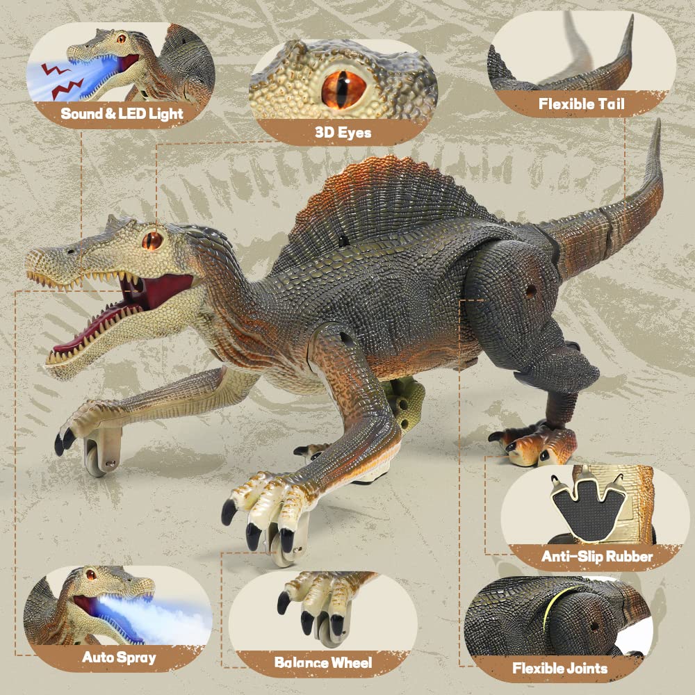 Fruse Remote Control Dinosaur Toys,Electric Rc Spinosaurus W/Light Tracing & Spray Mist,Dinosaur Robot Toys Powered By Rechargeable Battery,Jurassic Dinosaur Toys For Boys Girls Kids Age 3 4 5 6 7 8