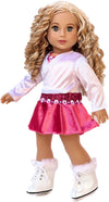 Ice Skating Girl - 4 Piece Ice Skating Outfit For 18 Inch Doll - Pink Leotard With Skirt, White Warmup Sweater And White Ice Skates - 18 Inch Doll Clothes (Doll Not Included)