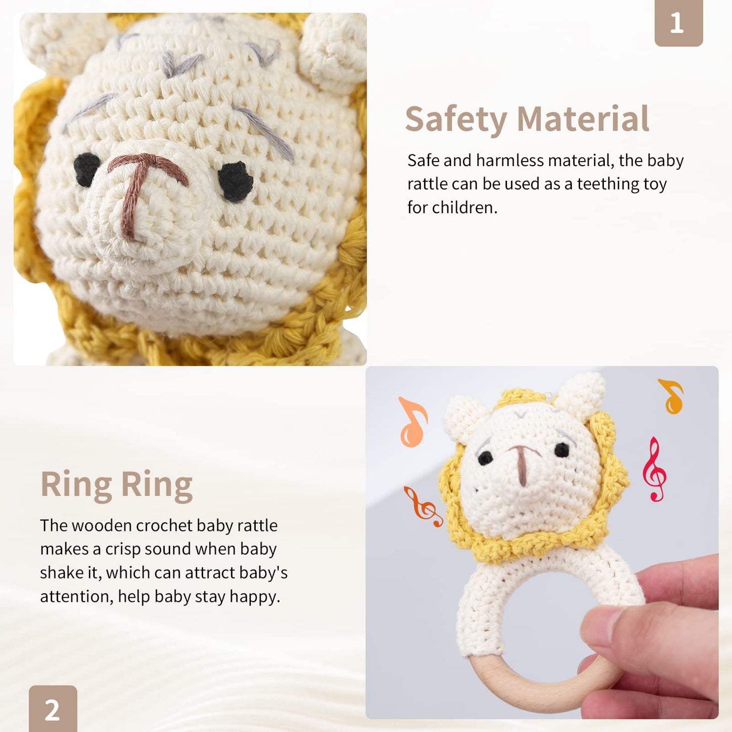 2Pc Wooden Baby Bunny Rattle & Crochet Doll Plush Stuffed Rabbit Animals Toy For Newborn Baby | 100% Handmade Infant Soothe Toys