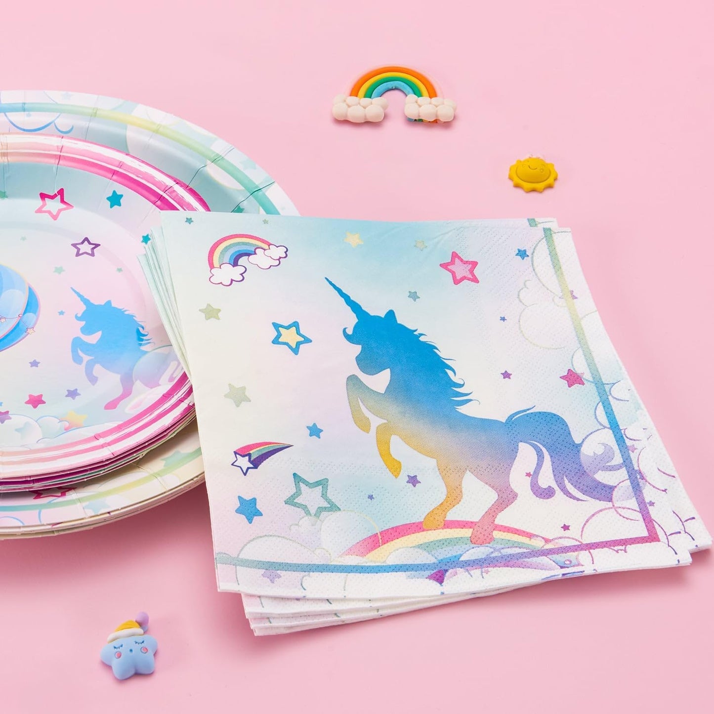 Wernnsai 50Pcs Unicorn Paper Napkins - Unicorn Birthday Party Supplies Disposable Rainbow Dinner Napkins Neon Unicorn Tableware For Kids Girls Princess Fantasy Themed Party