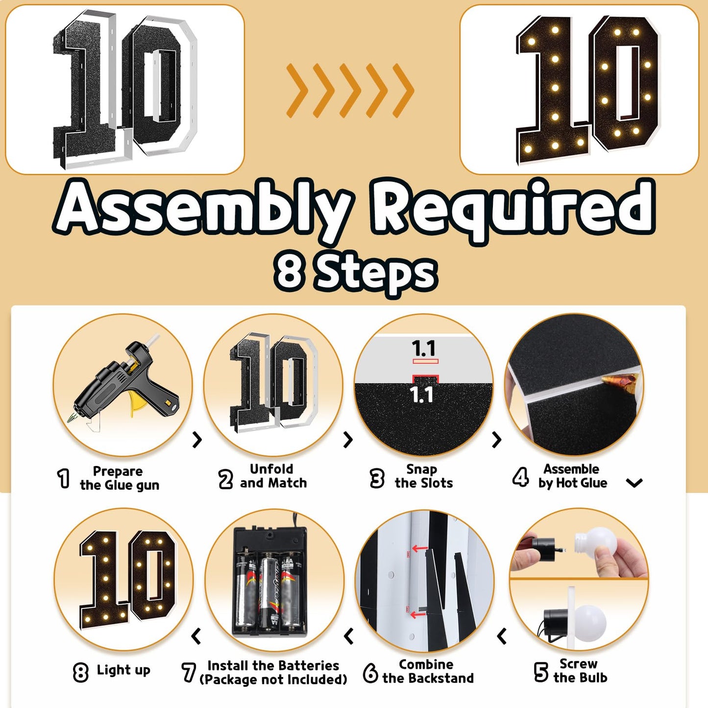 Imprsv 3Ft Black 10Th-Birthday Decorations Numbers: 10Th Birthday Party Anniversary Decorations Large Light Up Numbers 10 For Gi