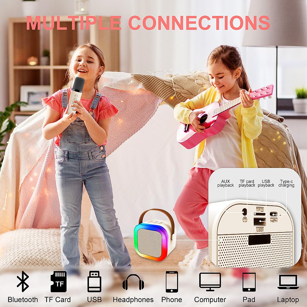 Mini Karaoke Machine For Kids,Portable Bluetooth Speaker With Wireless Karaoke Microphone,Music Toys Christmas Birthday Gifts Fo