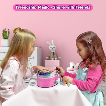 BATTOP Kids Nail Polish Set - Nail Art Kit with Organizer, Dryer, Stickers & Gems, Gift for Girls 6-12, Rose Color