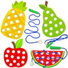 4 Pack Wooden Lacing Toy,Educational Threading Activity Puzzles,Learning Fine Motor Skill Travel Toy,Wooden Fruit Threading Set For Toddlers Kids 3 4 5 Year 1 Apple,1 Watermelon,1 Pineapple,1 Pear
