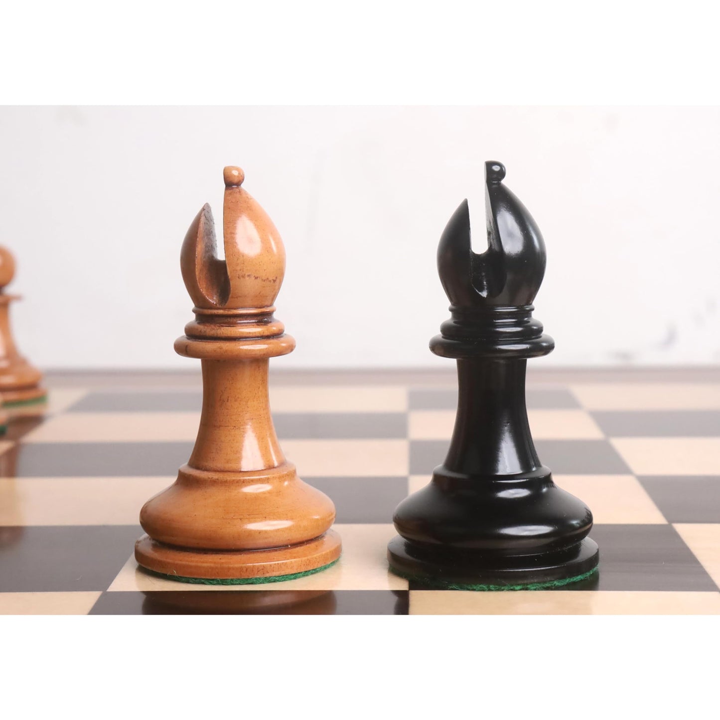 Royalchessmall- 1849 Original Staunton Chess Set- Chess Pieces Only- Lacquered Distress Antiqued Boxwood & Ebony- 4.5'' King