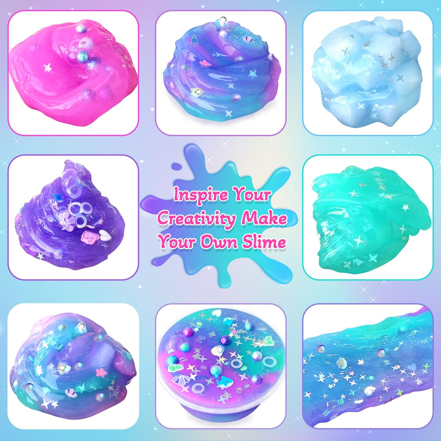 Mermaid Slime Kit For Girls Diy Slime Making Kit With Glitter Add Ins Foam Jelly Cubes Christmas Birthday Party Favors Present C
