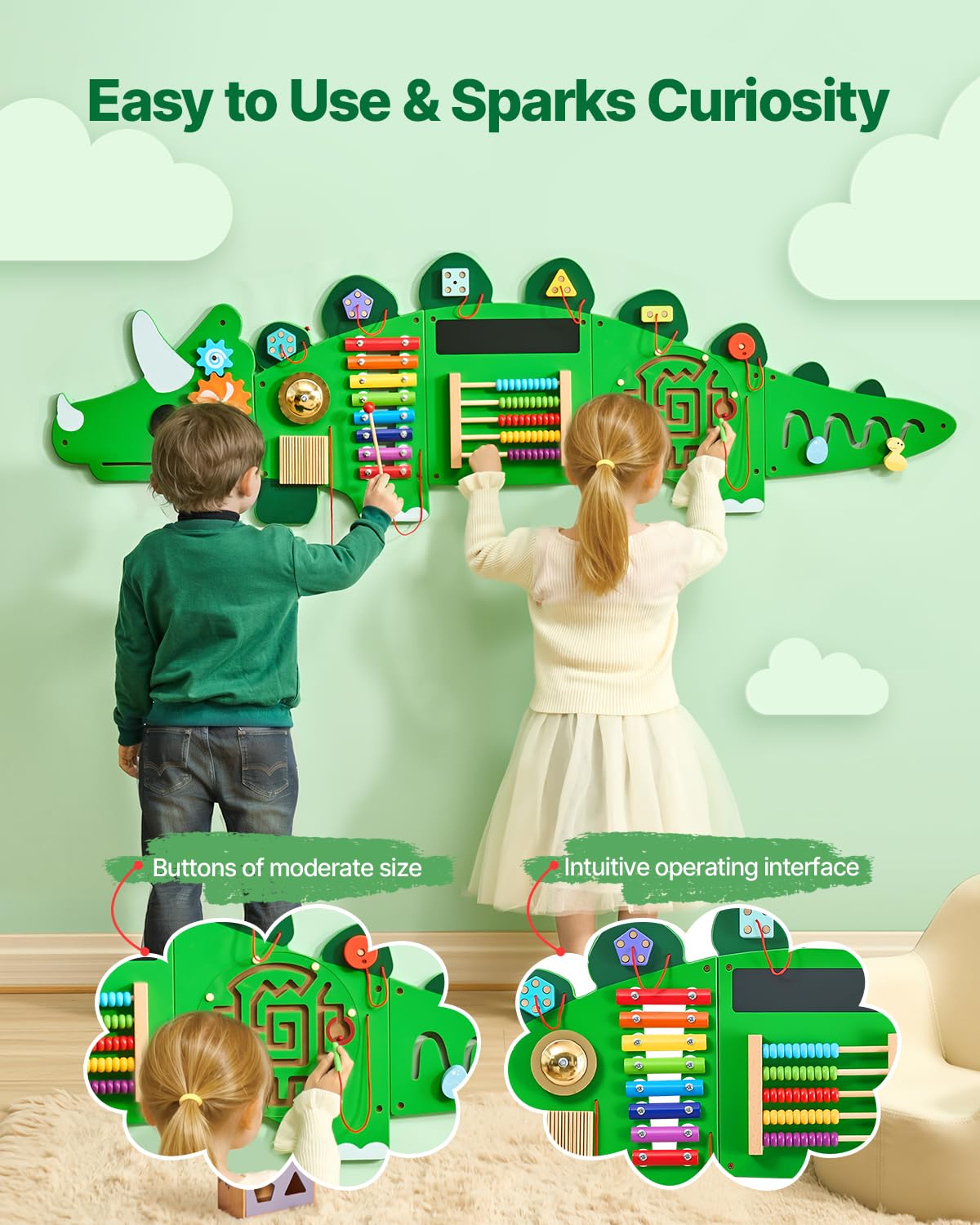 VEVOR Dinosaur Activity Busy Board Wall, 11 Wall Activities Board, Montessori Sensory Wall Panel for Kids 3-12 Years, Sensory Wa