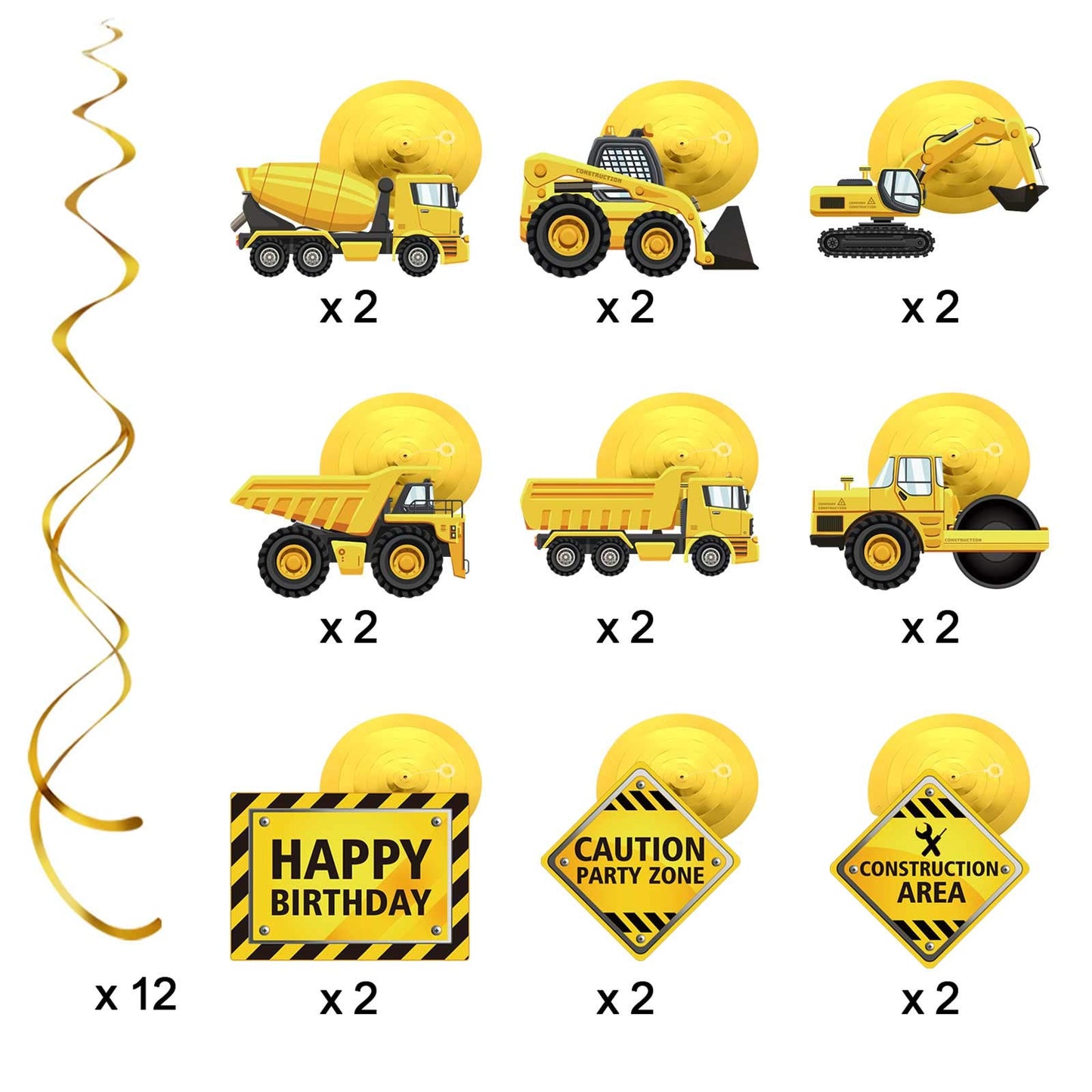 Blulu 30 Pieces Construction Birthday Party Supplies Construction Decoration Zone Party Hanging Swirl Traffic Zone Theme Streamers, Kids Boy Truck Foil Swirls Decorations(Cool)