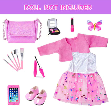 American 18 Inch Doll Makeup Accessories And Clothes,Messenger Bag Set For 18 Inch Doll Include Phone Eye Shadow Lipstick Eyelash Brush Makeup Brush Butterfly Hair Clip And Shoes(No Doll)