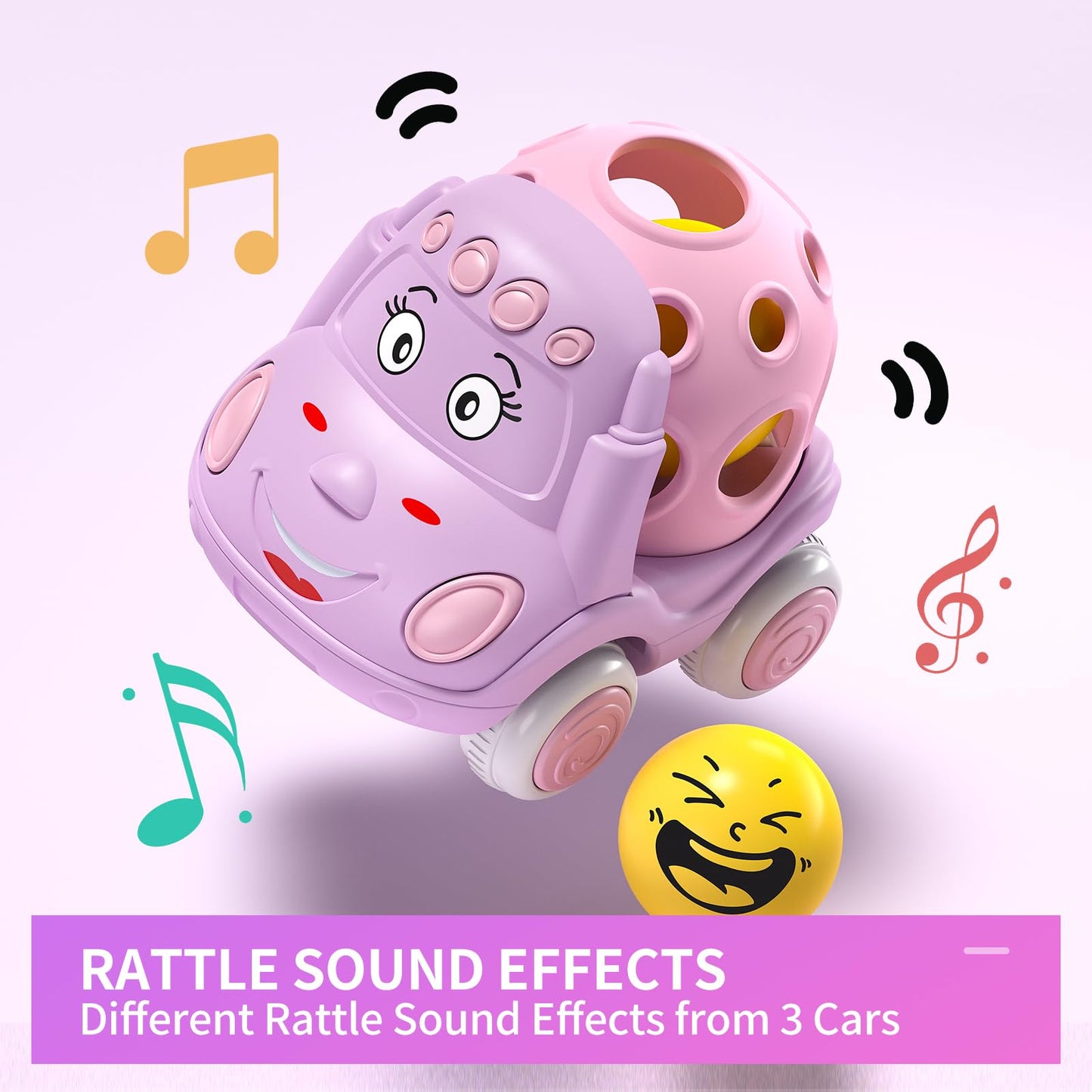Xfffun 4 Set Toy Cars For Toddler Girl Valentines Day Gifts, Toddlers Push Car Toys Pink, Rattles Push And Go Truck, Birthday Pr