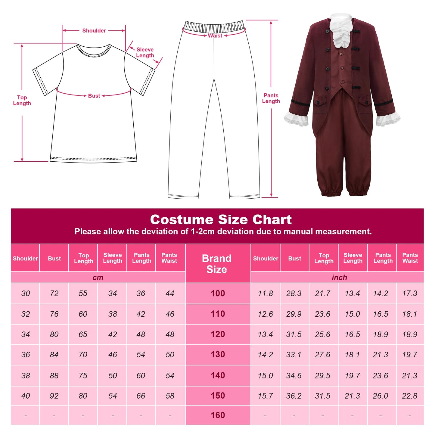 Relibeauty Boys Benjamin Franklin Costume Kids With Wig,150