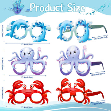 Harloon 36 Pcs Sea Animal Party Favors Under Ocean Paper Glasses Ocean Animal Photo Props For Fishing Birthday Party Supplies (W