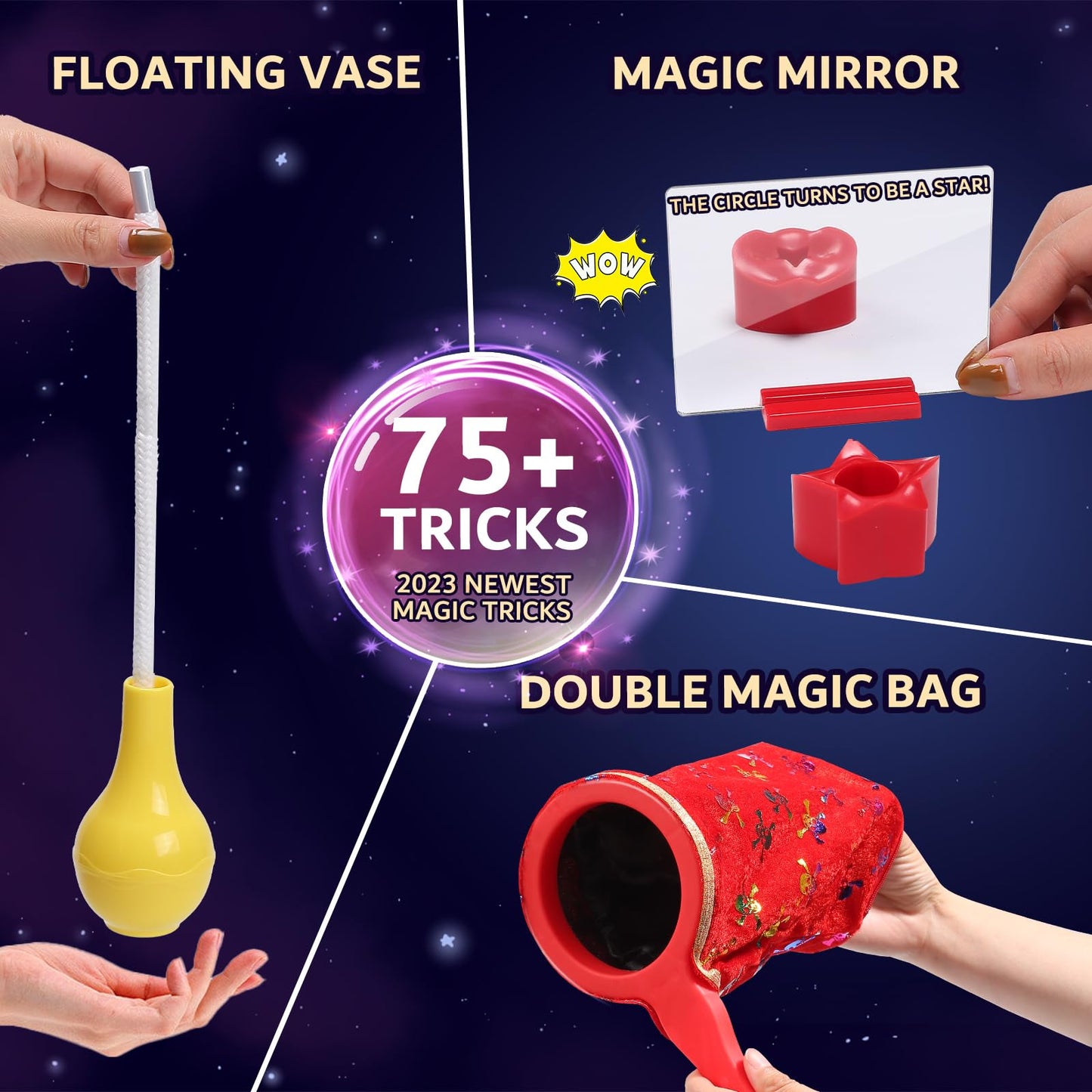 Skirfy Magic Kit-75+ Magic Tricks For Kids Age 6-8,Perfect Magic Toys For Kids,Featuring With Floating Vase,Double Magic Bag,Mag