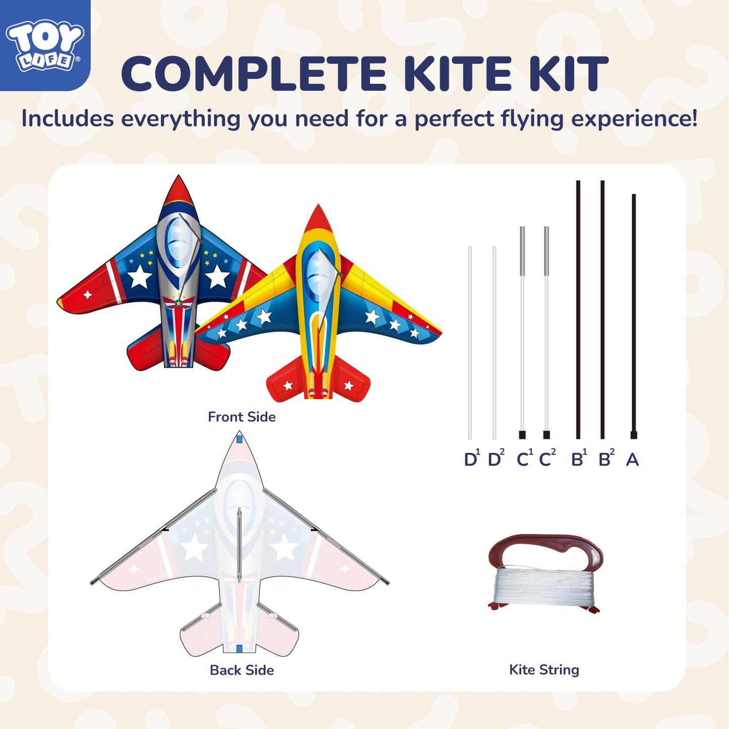 TOY Life 2Pack Kites for Kids Ages 4-8 Kite mature-themed Easy to Fly Large Fighter Jet Kite for Outdoor Fun Durable Ripstop Fabric with 300ft String Perfect Beach & Park Toy for Boys & Girls