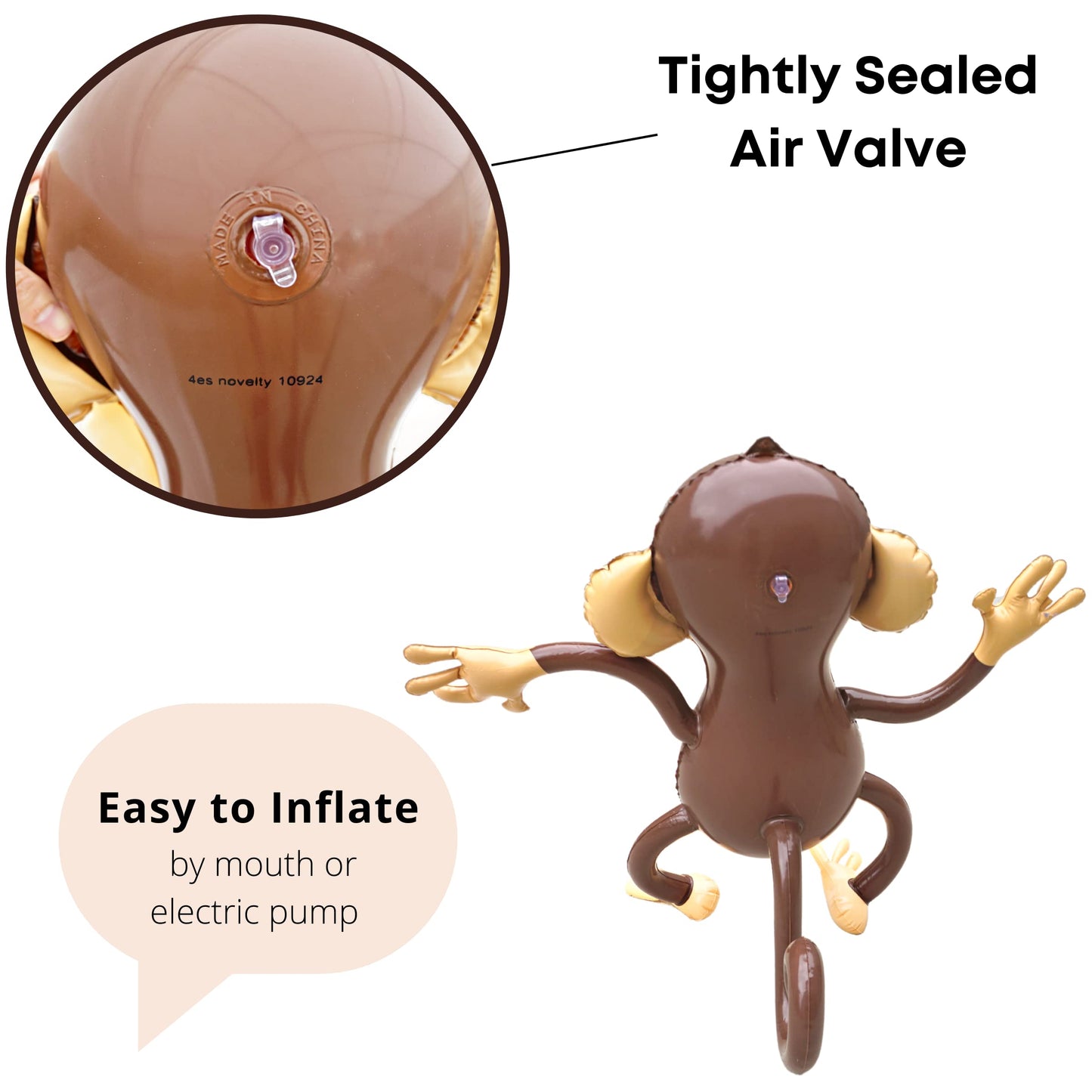 4E'S Novelty Inflatable Monkeys (2 Pack) 27 Inch Large Monkeys Inflatables For Jungle Decor, Safari Jungle Birthday Decorations, Kids Animal Party Supplies, Baby Shower Favors