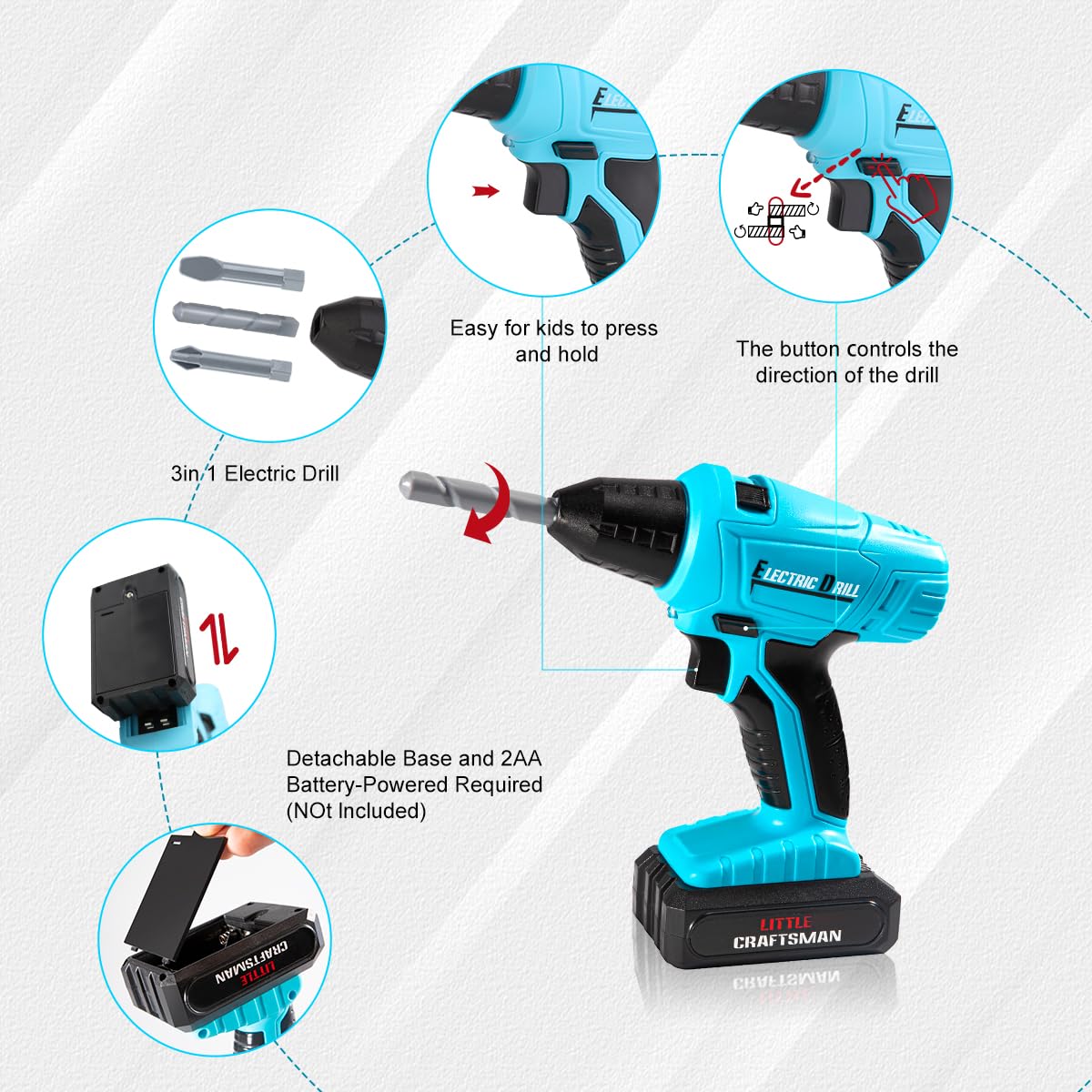 Meland Kids Tool Set - 50PCS Toddler Tool Set with Electronic Toy Drill for Pretend Play, Construction Toy Tools for Kids Age 3-