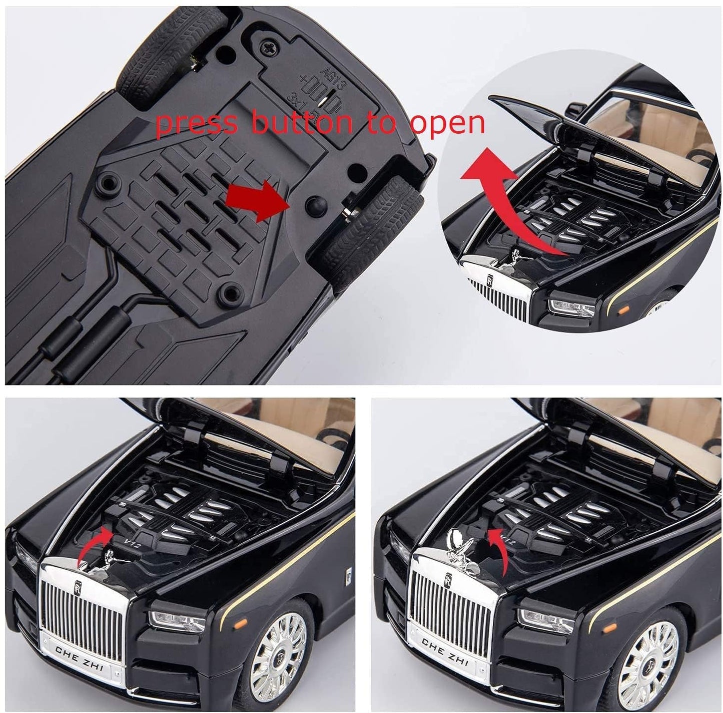 Okean 1/32 Phantom Model Car Zinc Alloy Pull Back Toy Diecast Toy Cars With Openable Doors, Sound And Light For Kids Boy Girl Gi