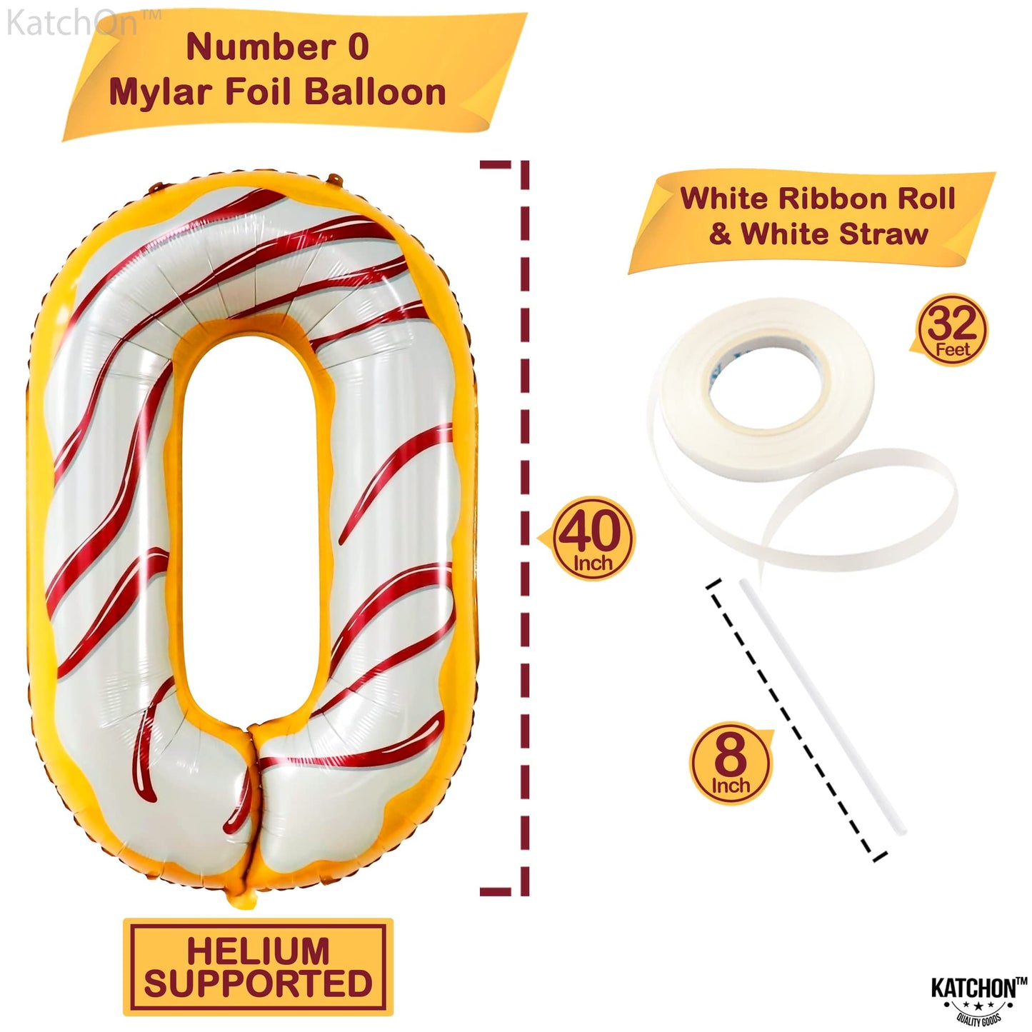 Katchon, Donut Balloon Number 0-40 Inch | Donut 0 Balloon Number For Donut Party Decorations | Donut 0 Balloon For Sweet Theme Party Supplies | Donut Birthday Balloons, 0 Digit Balloon, Zero Balloon