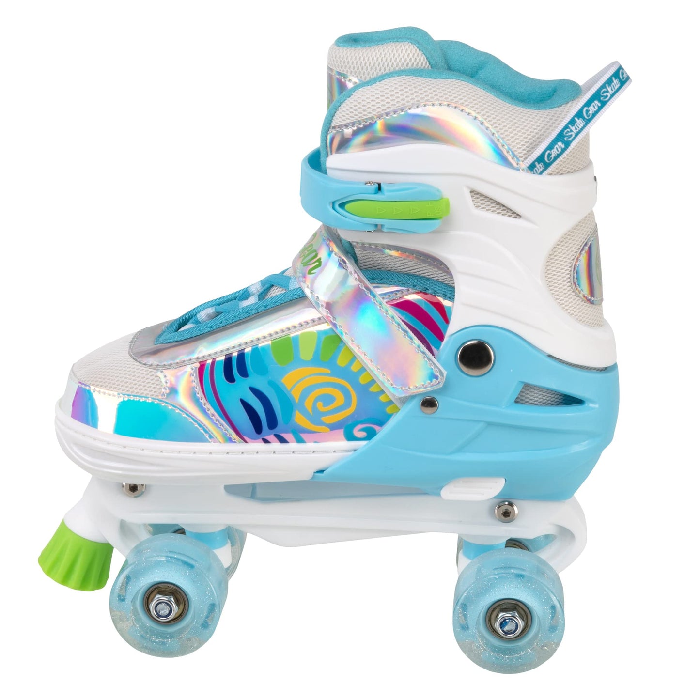 Skate Gear Rainbow Adjustable Light Up Inline/Quad Roller Skates For Girls And Boys (Blue - Quad, Large)