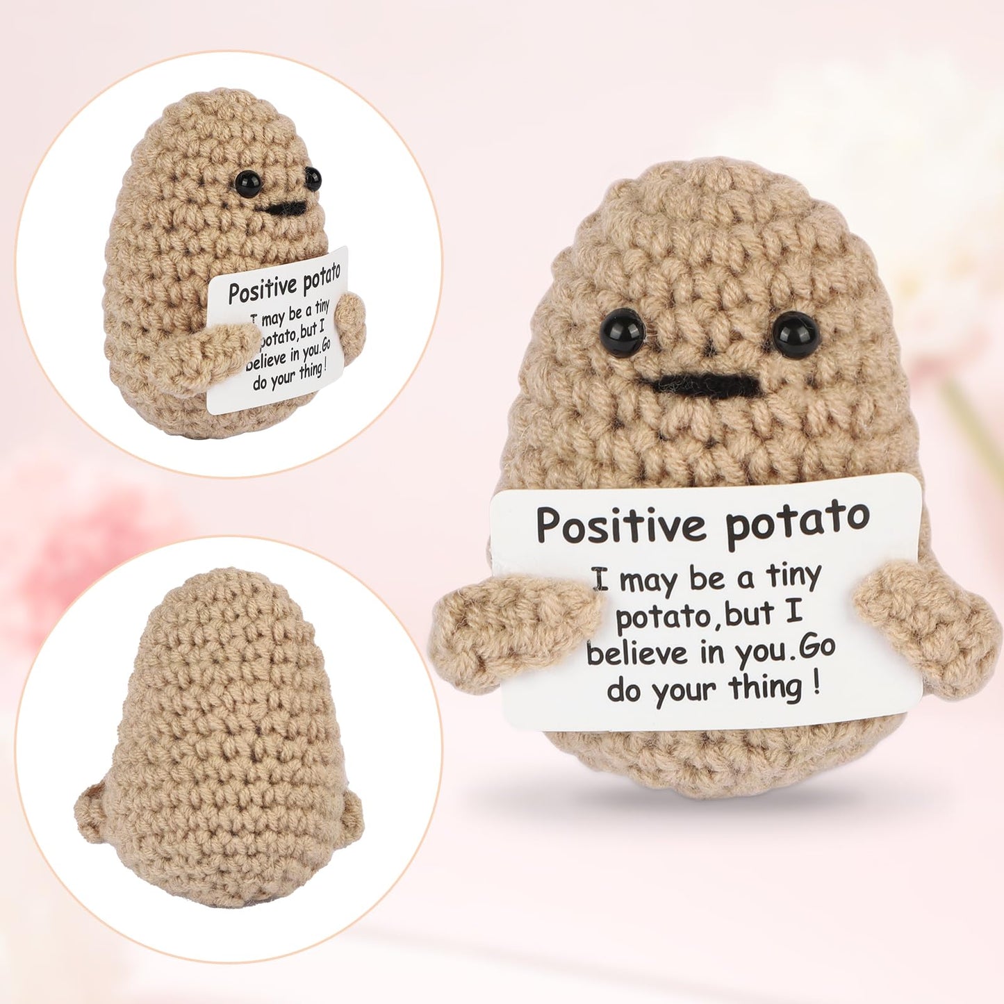 Jelutar Mini Funny Positive Potato, 3 Inch Knitted Doll With Positive Card For Cheer Up Gifts And Party Decorations, Cute Positive Potato Crochet Doll For Birthday Gifts (Positive Potato)
