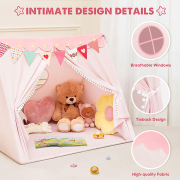 Piikago Kids Play Tent - Kids Tent Indoor With Star Lights And Flags, Play Tents For Toddlers 1-3, Kids Playhouse For Girls, Pin