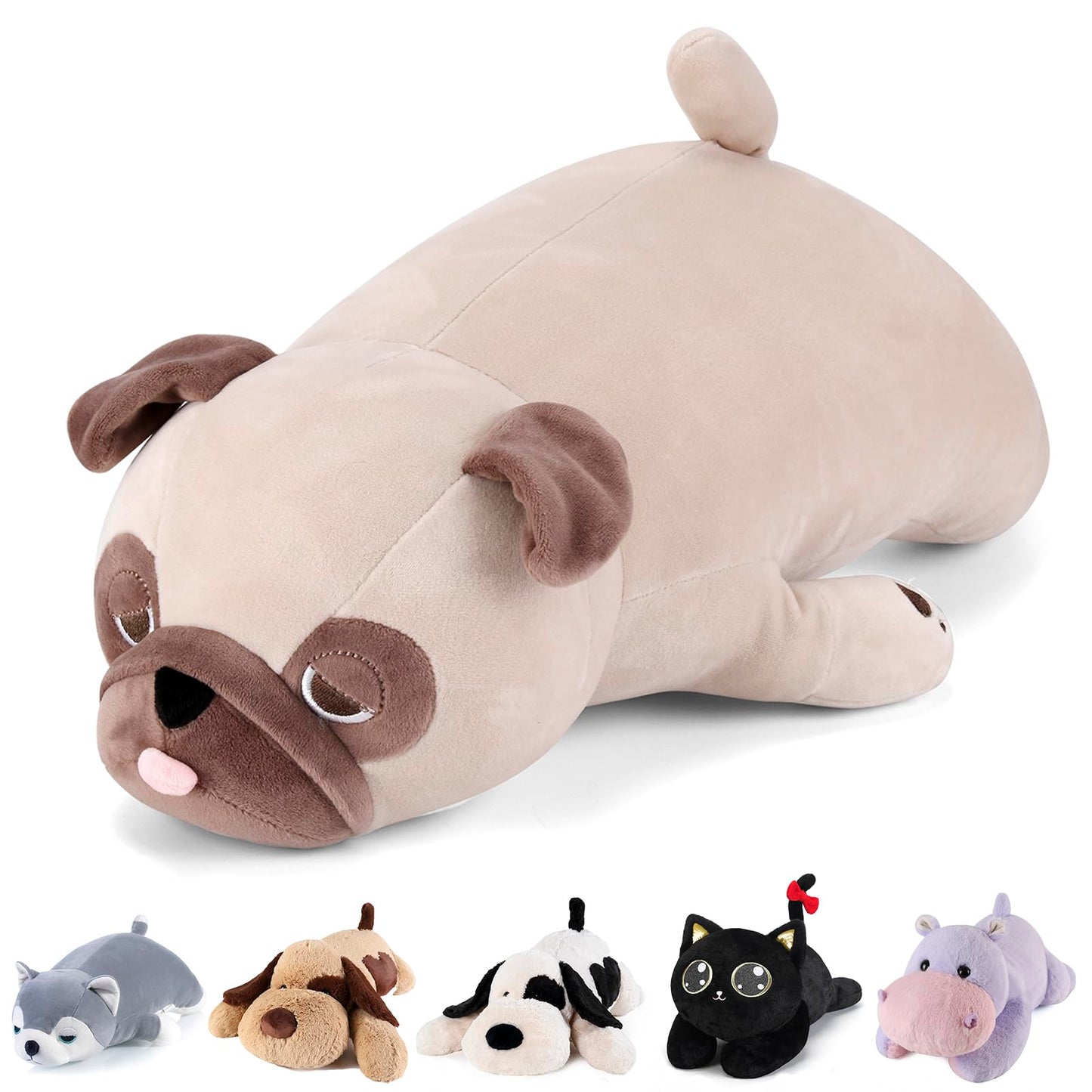Meowtastic Pug Weighted Stuffed Animals - 21 Inch 3.5 Pounds Weighted Plush Bulldog Stuffed Animals - Big Stuffed Pug Weighted Plush Pillow - Cute Plush Toys Gifts For Kids & Adults (21' 3.5 Lbs)