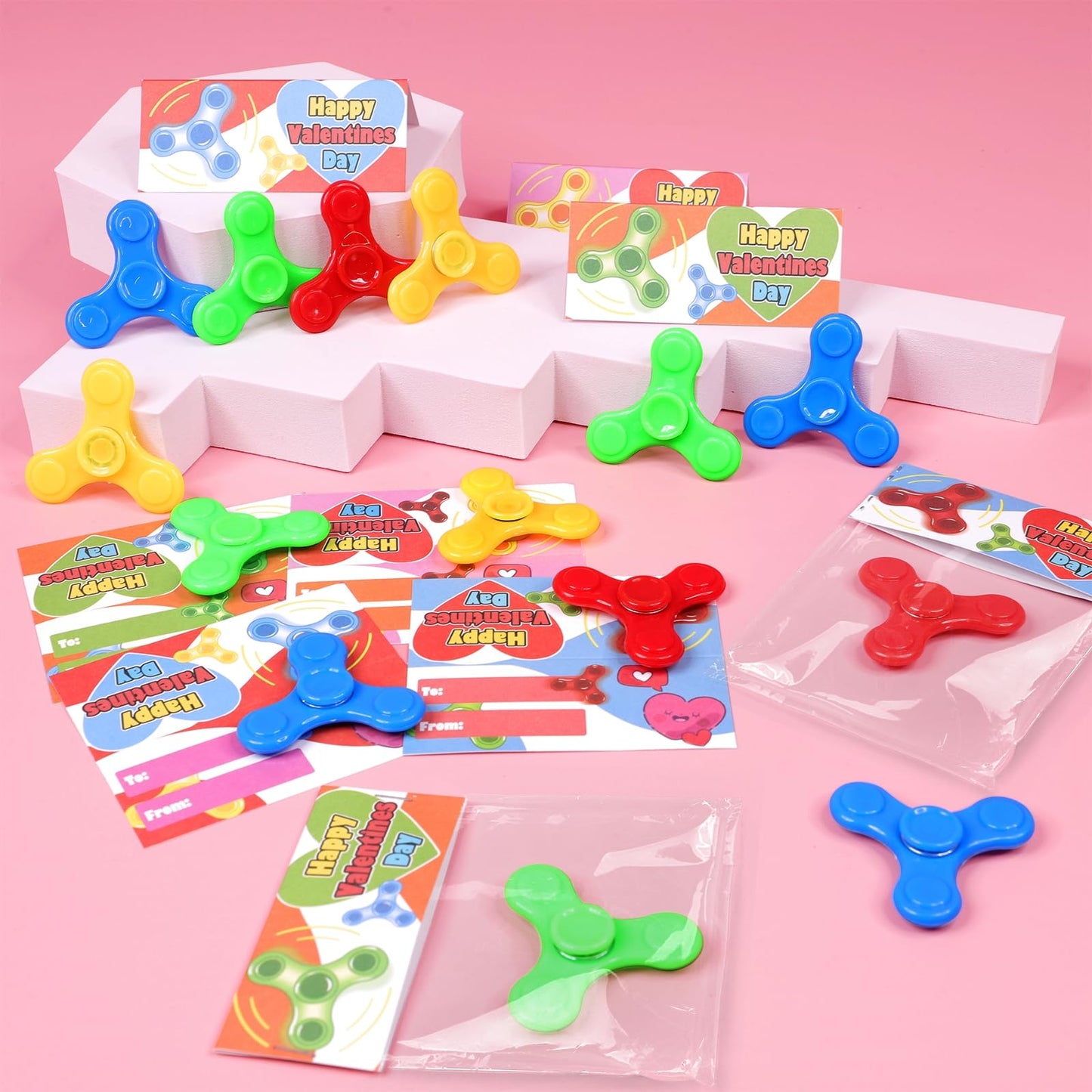 28 Pack Valentines Cards For Kids With Fidget Spinners, Stress Relief Spinners Toys For Valentine Gifts Boys Girls Finger Stress